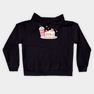 Kawaii Strawberry Cake and Drink with Hearts | Cute Kawaii Food Art for Kawaii lovers Kids Hoodie